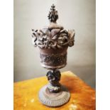 19th C carved betook wood lidded urn