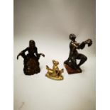 Three gilded metal figure.