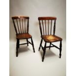 Pair of 19th C. pine and elm kitchen chairs.