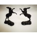 Pair of bronze boxing Hares.