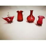 Four pieces of 19th C. ruby glass.