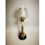 Victorian brass table lamp and glass shade.