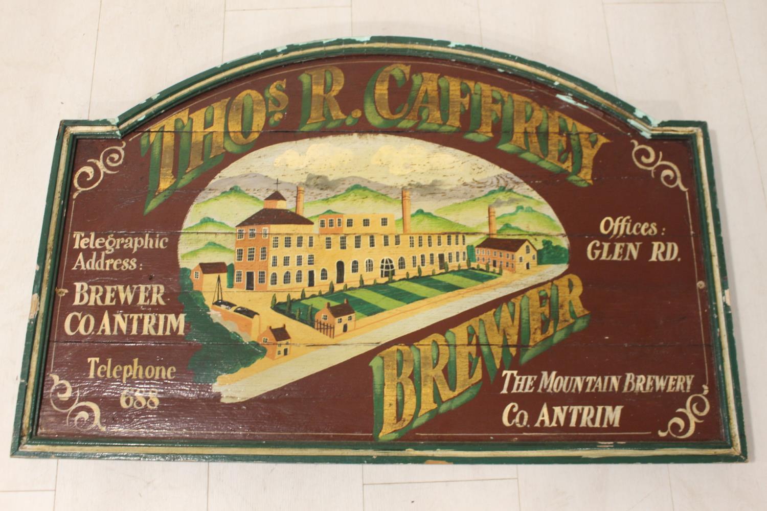 Tho's R. Caffrey Brewer advertising board