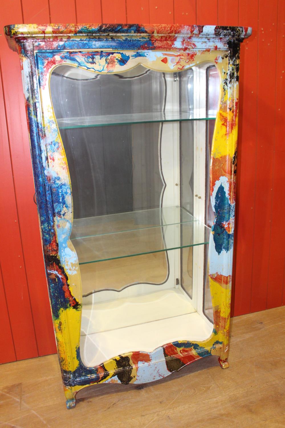 painted glass cabinet.