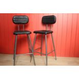 Pair of leather upholstered high back stools