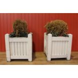 Pair of white wooden planters