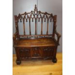 Early 19th C. carved oak monk's bench