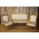Three piece giltwood upholstered suite