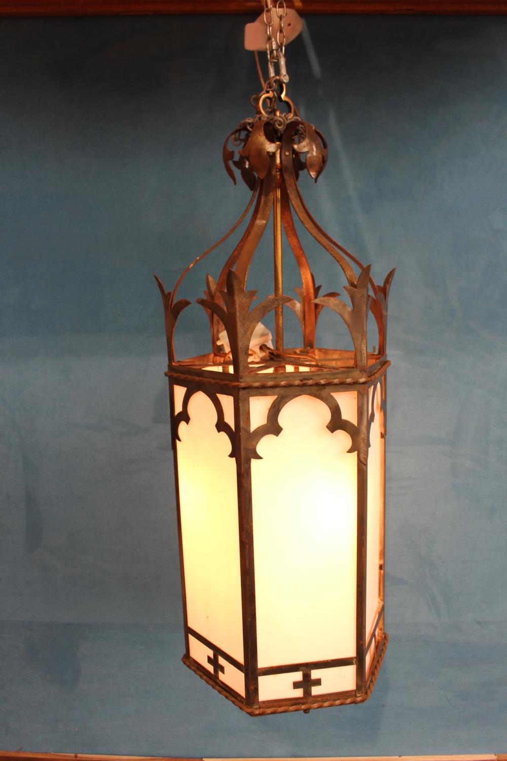 Wrought iron hanging lantern