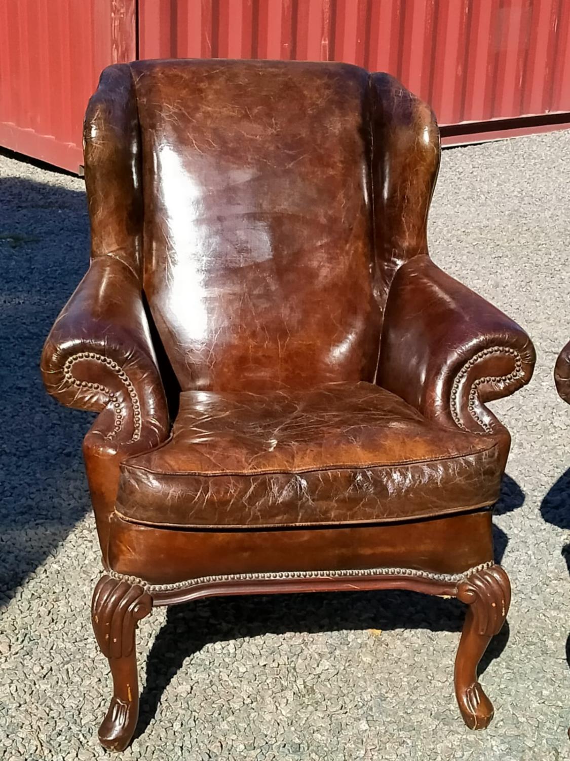 Pair of leather wing back chairs. - Image 3 of 3