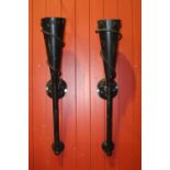 Pair of black metal wall sconces