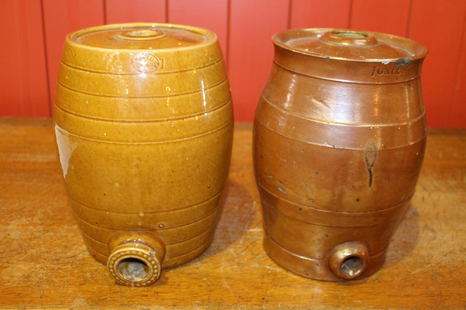 Two 19th C. glazed earthenware one gallon dispensers