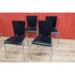 Set of four wooden and white metal side chairs