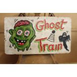 Wooden Ghost Train advertising sign