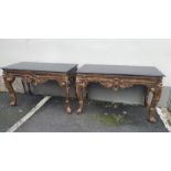 Pair of gilt wood and marble console tables.