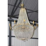 Brass and glass ten branch chandelier