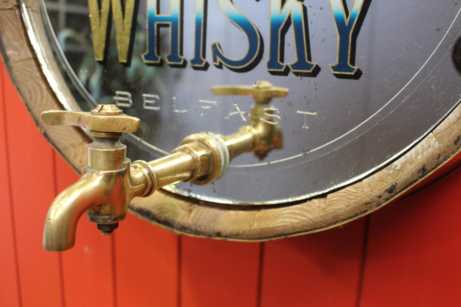 Cowans Old Irish Whiskey barrel end mirror - Image 3 of 3