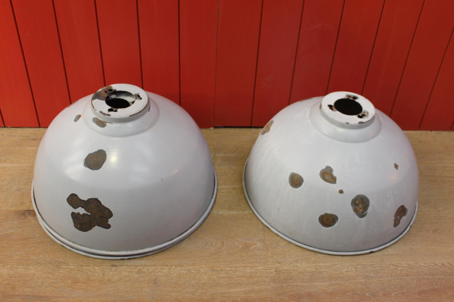 Pair of enamel Industrial style lamp shades