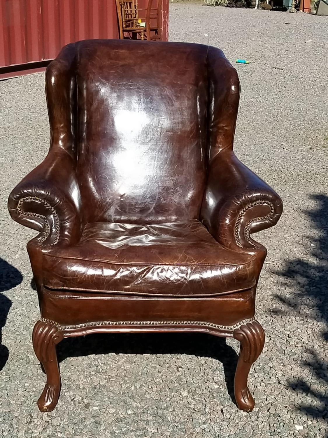 Pair of leather wing back chairs. - Image 2 of 3