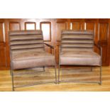 Pair of nubuck and metal armchairs