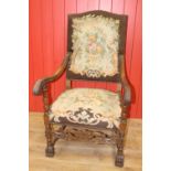 19th C. carved oak open armchair