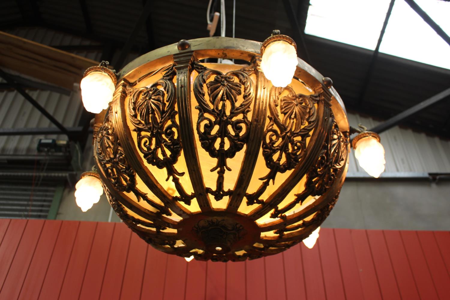 Brass and opaque glass centre light - Image 2 of 2