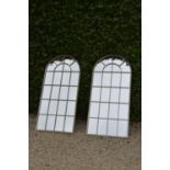 Pair of metal wrought iron window frame mirrors