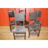 Set of five 19th C. oak and mahogany side chairs