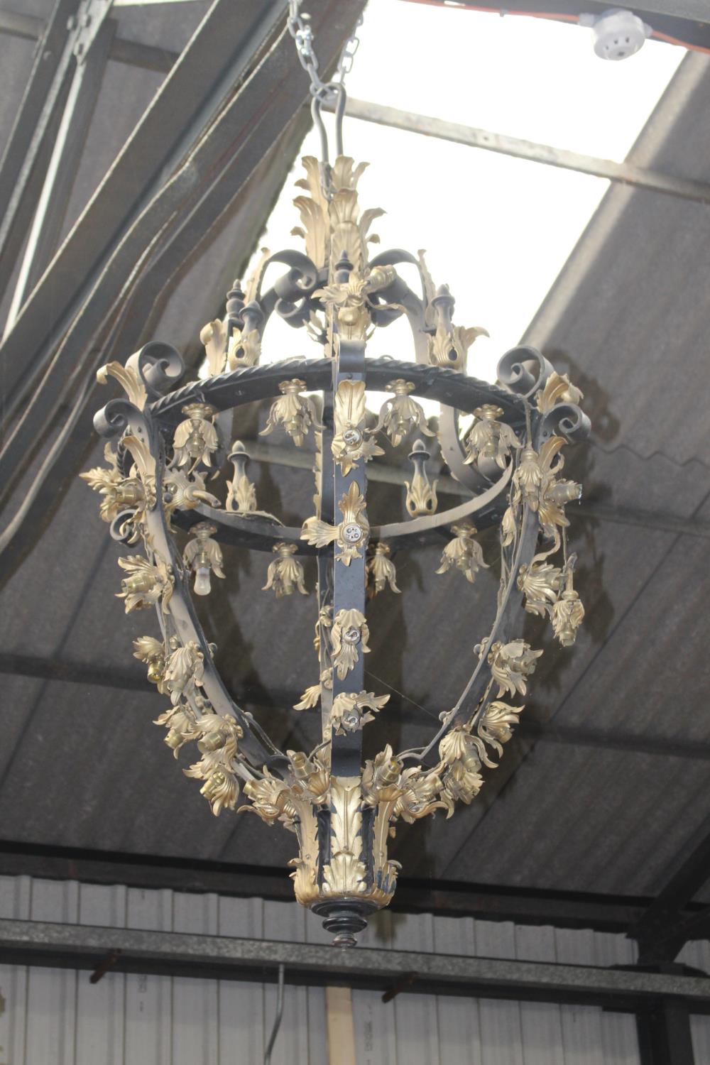 Exceptional quality wrought iron and gilded lantern {150 cm H x 90 cm Dia.}.