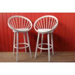 Pair of white spindle backed high stools