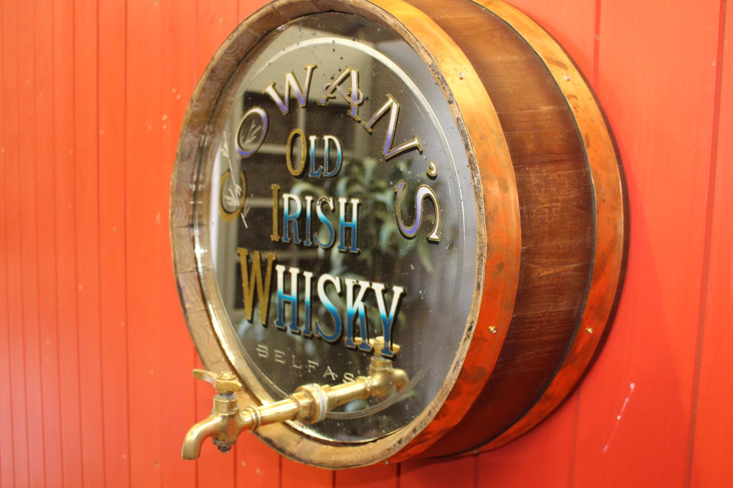 Cowans Old Irish Whiskey barrel end mirror - Image 2 of 3