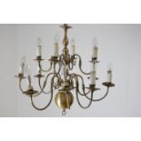 Edwardian brass twelve branch chandelier.