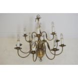 Edwardian brass twelve branch chandelier.