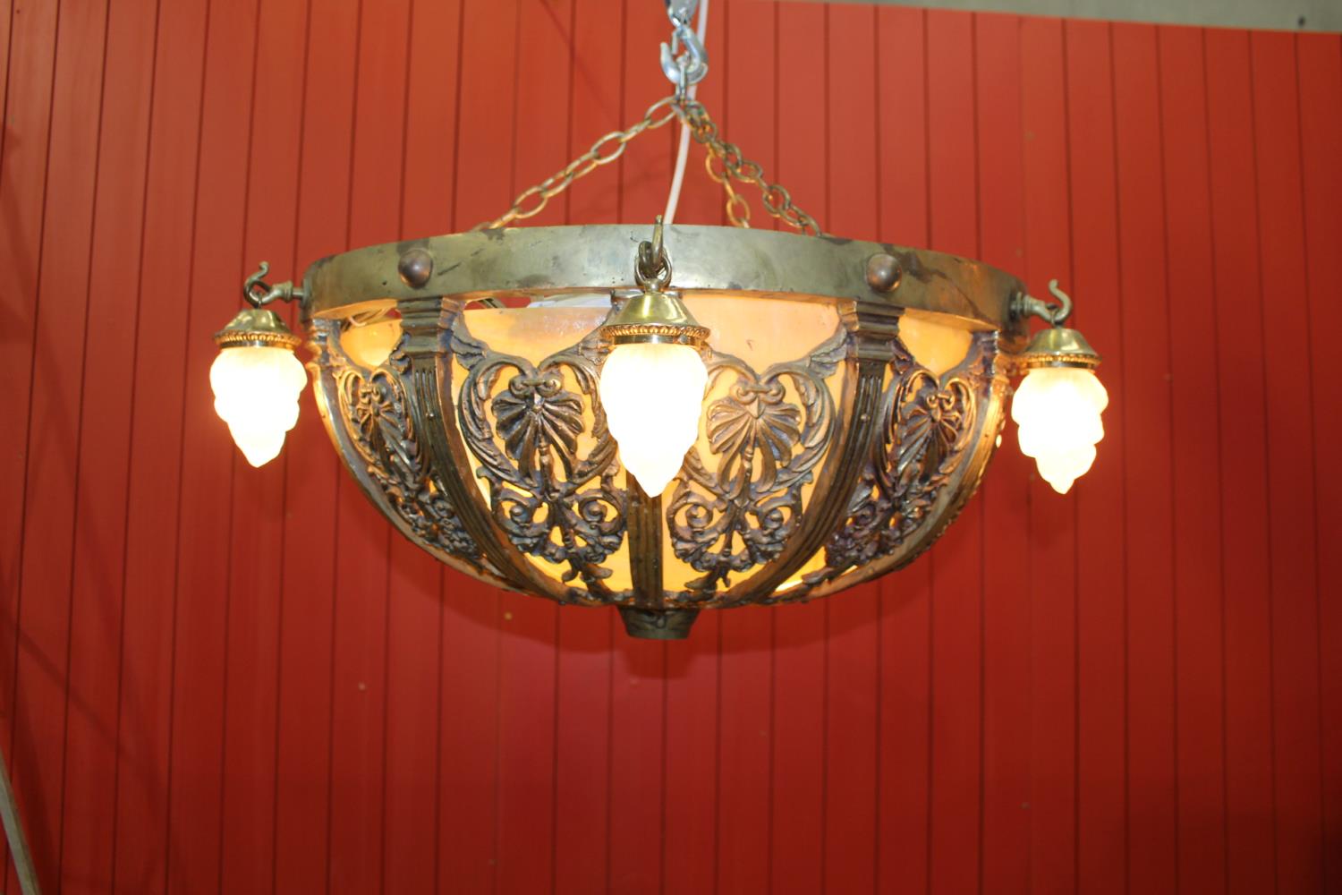 Brass and opaque glass centre light