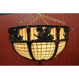 Bronze and opaque glass hanging centre light