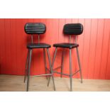 Pair of leather upholstered high back stools
