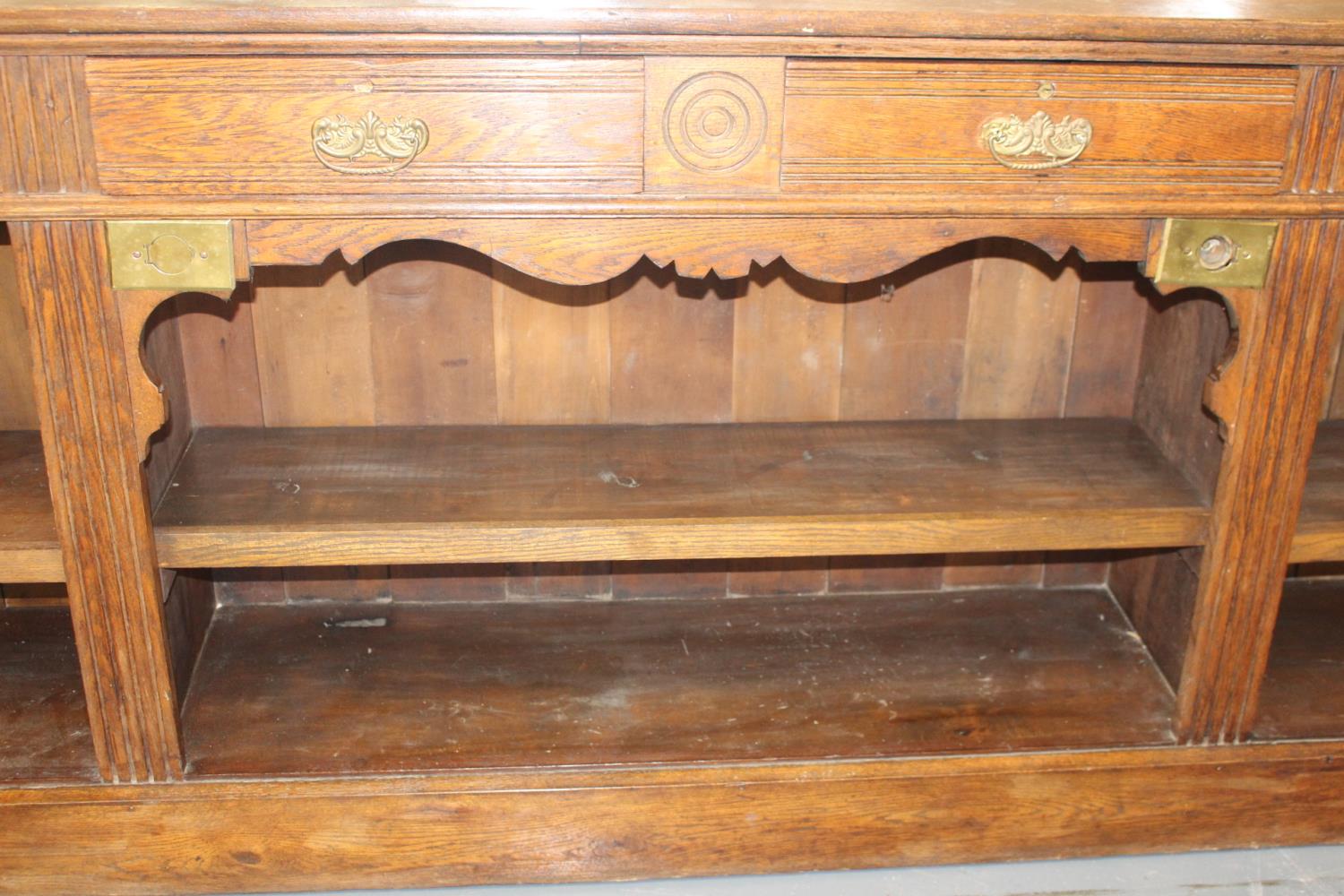 Oak shop counter and oak mirrored bar back. - Image 2 of 4