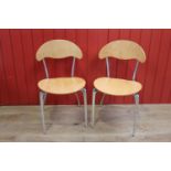 Pair of light oak and white metal side chairs