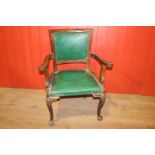 Mahogany leather upholstered open armchair