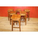 Set of six dished seat wooden high stools.