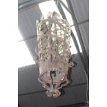 Good quality brass and wrought iron lantern in the Gothic manner {170 cm H x 40 cm Dia.}.