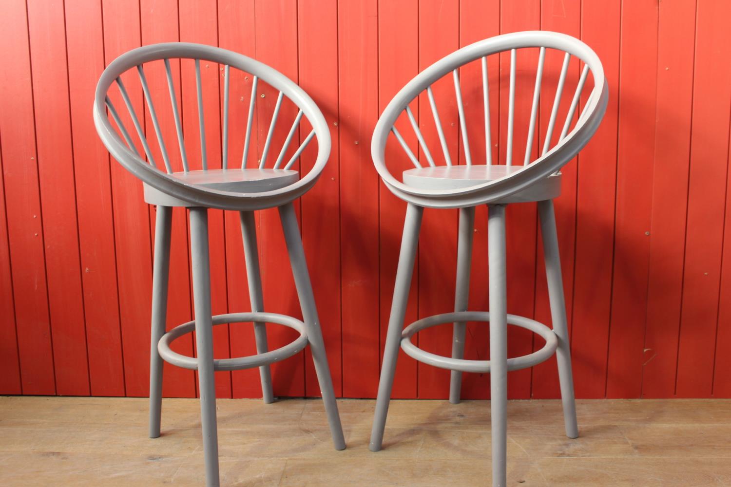 Pair of white spindle backed high stools