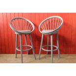 Pair of white spindle backed high stools