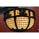 Bronze and opaque glass hanging centre light