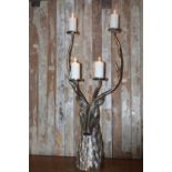 White metal four branch candle holder