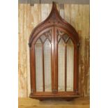 19th C. pitch pine wall mounted statue cupboard