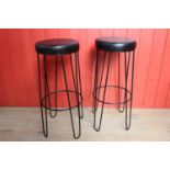 Pair of leather upholstered metal Hairpin stools