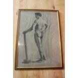 The Nude Hammer Thrower pencil and chalk drawing