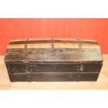 19th C. oak leather bound travelling trunk