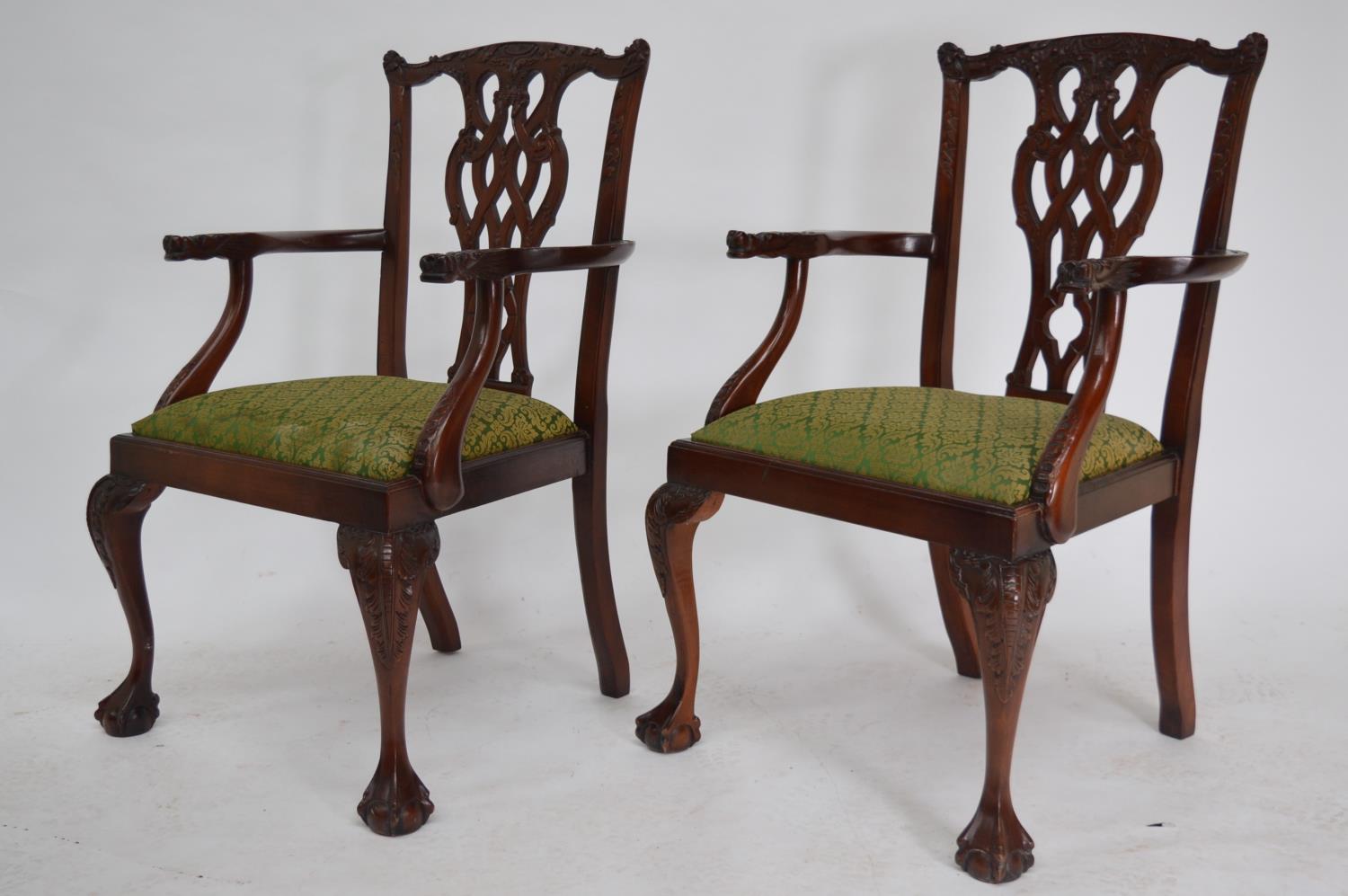 Pair of carved mahogany open arm chair. - Image 2 of 2